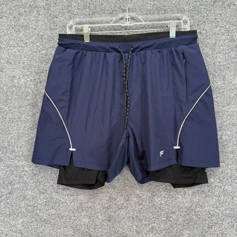 Fabletics 2 In 1 Shorts Mens Large Navy Blue Compression Liner Athletic Running